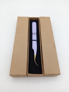 Pince à épiler en acier inoxydable de haute qualité, nouvelle, incurvée, avec revêtement en poudre violette et pointe dorée, pour extensions de cils, logo personnalisé, instrument de beauté - Product Image 4