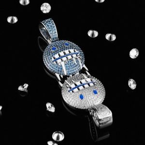 Pendentif emoji visage glacé bleu pour homme et femme, collier hip-hop en argent plaqué or avec diamants CZ Moissanite, bijou breloque emoji - Product Image 2