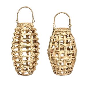 Boho Spindle Oval Water Hyacinth <b>Lantern</b> <b>Candle</b> Holder Hanging Capsule <b>Lanterns</b> Garden Glass <b>Candle</b> Holder Light Home Decor - Product Image 1