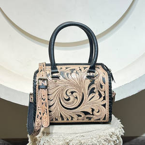 Sac à main Western de luxe haut de gamme en cuir véritable, orné de motifs floraux, écologique, durable, léger, moyen, style cowgirl - Product Image 4