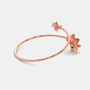 Gold Floral Diamond Open Cuff <b>Bangle</b> <b>Bracelet</b> - Product Image 3