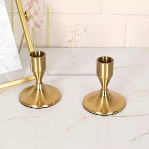 Bougeoir de mariage Décorations de table Bougeoirs en métal coniques en laiton minimalistes - Product Image 3