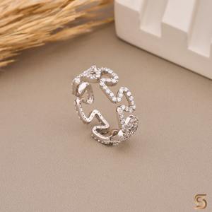 Anillo de Oro Blanco Sólido de 18K con Diamantes Cultivados en Laboratorio, Diseño de Onda en Zigzag, Anillo de Diseñador para Mujer - Product Image 6
