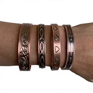 Luxury Pure Copper Antique Geometric <b>Engraved</b> Wrist Cuff <b>Bangle</b> Fashionable Metal Jewelry Exquisite Design - Product Image 3
