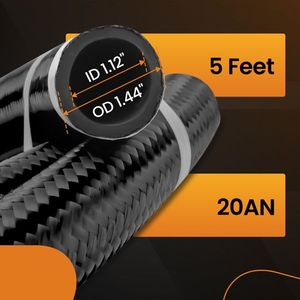 Tubo Flessibile per Carburante AN20 Nero, 20 an 20, in Acciaio Inox con Treccia in Nylon, 5 Piedi, Tubi per Refrigerante - Product Image 5