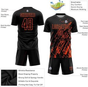 Maillot de football personnalisé sublimé noir et rouge avec nom d'équipe 00, tenue athlétique à manches courtes pour homme, anti-humidité - Product Image 2