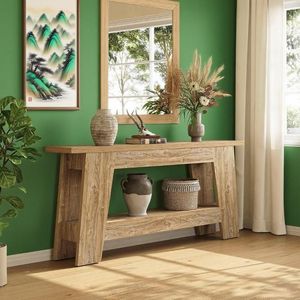 Consolle Rettangolare Extra Lunga 180 cm a 2 Livelli Interamente in Legno per Posto dietro Divano o Poltrona - Product Image 1