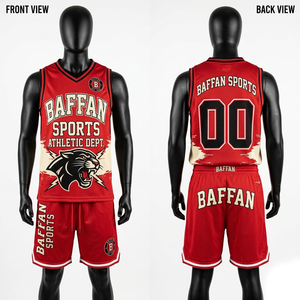 Premium Breathable Polyester Mesh Basketball Jersey Shorts Set Red Black Fade Panels Custom Logo Mesh Jersey and <b>pant</b> men's - Product Image 2