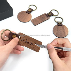 Handmade wooden <b>keychain</b> with leather strap rectangular wood key holder natural finish <b>personalized</b> keyring for gift branding - Product Image 1