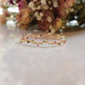 Bracelet en tourmaline, bracelet délicat en pierres précieuses naturelles pour femme, cadeau de pierre de naissance, argent sterling 925 plaqué or 14 carats - Product Image 6