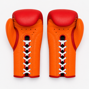 Gants de boxe en cuir Athlefit à lacets, rouge et orange, respirants, équipement d'entraînement pour adultes, logo personnalisé - Product Image 2