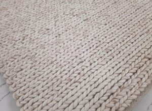 Handmade Modern Solid Chunky Knit Wool <b>Rug</b> <b>Thin</b> Latex Backed Ivory Area <b>Rug</b> for Living Room Bedroom Home Decor - Product Image 5