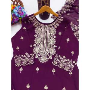 Traje Sharara Elegante con Bordado de Diseño Secuencial para Fiestas y Ocasiones Especiales - Product Image 4