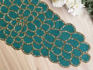 Handmade Luxury Customized Table <b>Runner</b> Fabric Mat <b>Green</b> Blue Embroidered Design Eco-Friendly Durable Decorative Placemat for - Product Image 1
