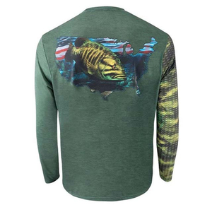 Camisa de Pesca de Manga Larga para Hombre, Verde, con Estampado por Sublimación, Secado Rápido, UPF 50, Poliéster, de Alto Rendimiento - Product Image 2