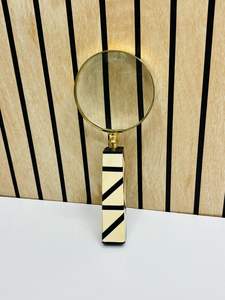3'' Handcrafted Brass <b>Magnifying</b> <b>Glass</b> with Geometric Bone Handle | Optical <b>Glass</b> Reading & Inspection <b>Magnifier</b> - Product Image 5
