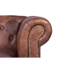 Sofá Individual Chesterfield Moderno Vintage, Tapizado en Cuero con Mechones Profundos, Patas de Madera Maciza, Portátil, para Apartamento o Exterior