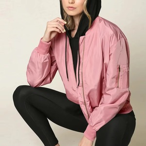 Chaqueta Bomber Rosa para Mujer, Impermeable, de Secado Rápido, Ligera, con Tejido de Memoria, Cierre de Cremallera, Cuello Alto, Color Sólido - Product Image 4