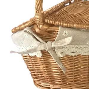 Panier de pique-nique rustique en rotin tressé à la main, écologique, avec couvercle et poignée, style vintage, panier de rangement avec doublure en tissu lavable - Product Image 5