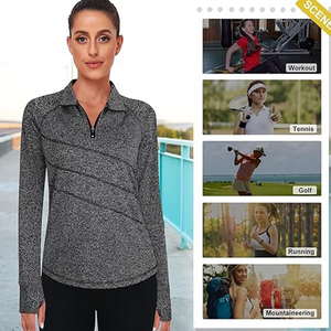Camiseta sin mangas para mujer, tipo polo, con cremallera corta, gris melange, para golf, chaleco deportivo personalizado, ropa deportiva, blusa. - Product Image 5