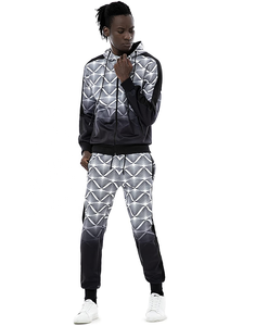 Desgaste de los hombres está impreso frontal con cremallera Sudadera con capucha traje de pista Slim sublimado cremallera capucha deportes sudor traje de 2 piezas de manga larga - Product Image 2