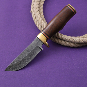 มีดล่าสัตว์/มีดปอกหนัง/มีดตั้งแคมป์ ใบมีดเหล็กดามัสกัส ด้ามไม้พะยูง ด้ามจับแบบซ่อน  รับผลิตตามแบบ OEM/ODM พร้อมปลอกหนัง - Product Image 3