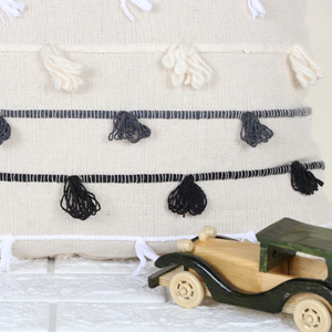 Hand Loom Woven Off White and Black Chunky Loop Stripe Boho <b>Cushion</b> <b>Cover</b> Textured Decorative Pillow Case for Sofa Bedroom Livin - Product Image 3
