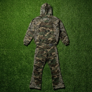 Mens <b>Camouflage</b> <b>Tracksuit</b> Hoodie Cargo Pants Rhinestone Leaf Embroidery Custom Streetwear Sportswear Set - Product Image 3