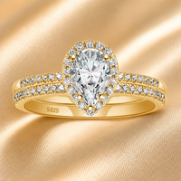 Ensemble de bagues de luxe en argent S925 plaqué or 18 carats avec zircon taille poire 6x9 et zircone goutte d'eau pour fiançailles - Vente en gros