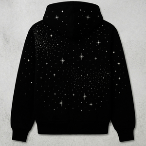 Custom Rhinestone Print <b>Zip</b>-<b>Up</b> <b>Hoodie</b> Unisex <b>Black</b> Casual Hooded Sweatshirt Regular Fit Autumn Knitted 100% Polyester - Product Image 2