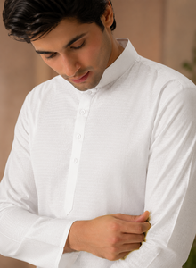 Mens White Raw Silk Kurta Stand Collar Ethnic Casual Shirt Fashionable Traditional Festive Wear <b>Tunic</b> Top Supplier - Product Image 5
