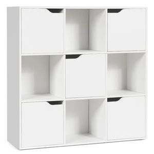 White 9 <b>Cube</b> Organizer <b>Bookcase</b> with Enclosed Cabinets and Open Cubbies 3 Tier Storage Design - Product Image 6