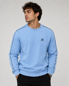 เสื้อสเวตเชิ้ตคอกลมสีฟ้าอ่อนสำหรับผู้ชาย Warpro ทรงปกติ ผ้าถักเนื้อฝ้าย สวมใส่สบายๆ สำหรับฤดูใบไม้ร่วง - Product Image 3