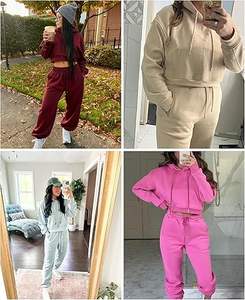 ชุดเซ็ต 2 ชิ้นสำหรับผู้หญิง LTSCNRM เสื้อฮู้ดครอปผ้าฟลีซ เสื้อสเวตเชิ้ต กางเกงจ็อกเกอร์มีกระเป๋า - Product Image 6