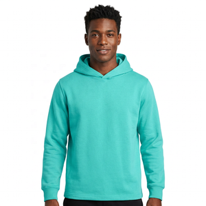 Sudadera con Capucha Unisex para Invierno, Forrada, de Color Sólido, Tejida, Casual, de Manga Larga, Corte Regular, Verde Menta, Teñido Liso, de Felpa - Product Image 2