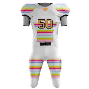 Conjunto de Uniforme de Fútbol Americano Personalizado con Rayas de Arcoíris, Número 50, Poliéster Transpirable, para Hombre Adulto - Product Image 1