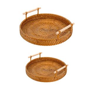 Handwoven RATTAN <b>TRAY</b> FRUIT STORAGE <b>BASKET</b> with Handles Gift, Handmade <b>Basket</b> for Food Presentation - Product Image 1