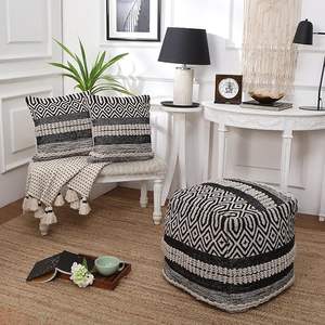Pouf ottoman tissé de haute qualité, fait main, design bohème en tissu, poufs carrés pour le salon, décoratifs - Product Image 5