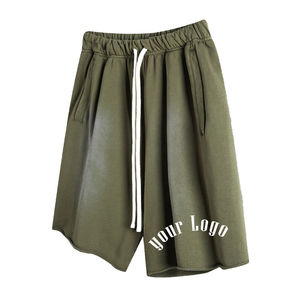 Shorts Bermuda en coton vert olive pour homme avec cordon de serrage à la taille et poches, style décontracté, coupe mi-haute - Product Image 3