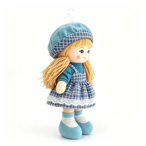 customized Mini Hanging Long Blonde Hair Rag Doll,Soft Fabric Girl Plush Ornament,Blue Plaid <b>Beret</b> Lace Dress Cloth Doll Pendant - Product Image 1