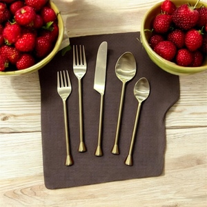 Minimalist Gold Plated Cutlery Set <b>Mirror</b> Finish Long Handle Wedding Dinnerware Durable Metal Spoons Forks Knife - Product Image 3