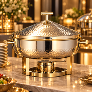 Recipiente para Calentar Comida Tipo Buffet, Redondo, de Acero Inoxidable Dorado de Lujo, con Tapa de Cúpula Enrollable, Ecológico y Duradero - Product Image 4