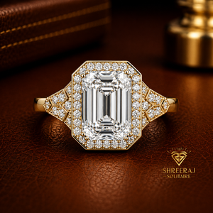 Anillos de lujo con certificado IGI, diamante de laboratorio de corte esmeralda de 1.00 ct, anillo halo en oro amarillo de 14K, anillo de compromiso, anillo de boda, regalos. - Product Image 1