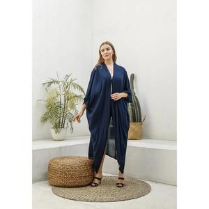 Womens <b>Navy</b> Blue Open Front Kimono <b>Cardigan</b> Long Sleeve Casual Loose Fit Beach Cover Up Kaftan Robe - Product Image 4