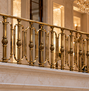 Rampe d'escalier sculptée en or pour hôtels de luxe, villas, escaliers et intérieurs architecturaux contemporains - Product Image 4