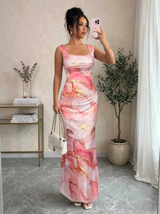 Vestido Maxi de Gasa con Estampado Floral para Mujer, Cuello Cuadrado, Tirantes Finos, Tela Transpirable para Primavera/Verano, Ocasiones Formales y Uso Diario - Product Image 5
