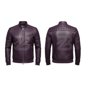 Men Vintage Racer Genuine Leather <b>Jacket</b> with Contrast Stripe Waterproof Reversible <b>Slim</b> <b>Fit</b> Winter Ready - Product Image 3