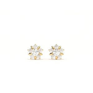 Aarinya Boucles d'oreilles clous en or 9K certifiées IGI, motif floral, diamant, style Centurion, minimalistes, avec pétales sertis, pour femme, cadeau, fête - Product Image 1