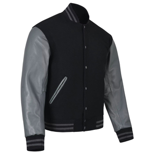 <b>Mens</b> Black Red Varsity <b>Jacket</b> College Letterman Style Stand Hooded 100% Wool Contrast Sleeves Warm Comfortable Athletic Casual - Product Image 1