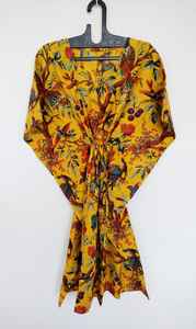 Robe de plage d'été bohème style kimono en coton à imprimé oiseaux, légère - Product Image 2